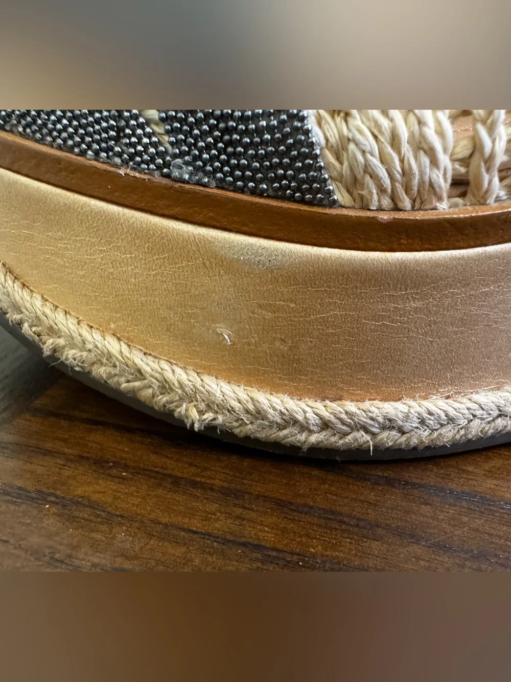 SCHUTZ size 6.5 RARE raffia metal platform lace up espadrilles Oxford shoes